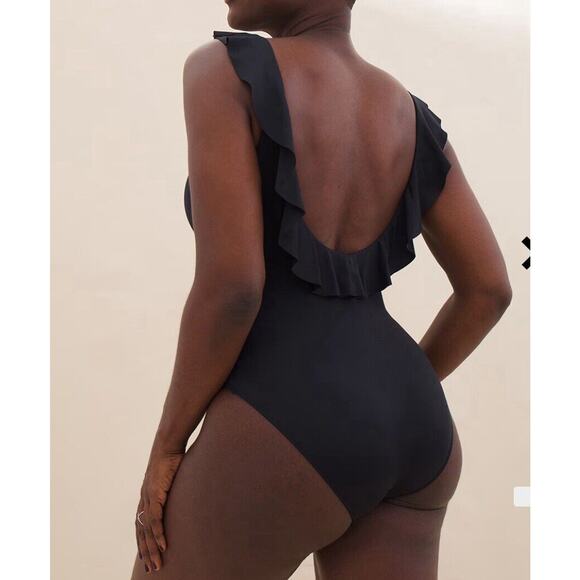 Soma One Pc. Swimsuit Ruffle Lace Up - Black - NWT - Size 16 - Picture 2 of 9